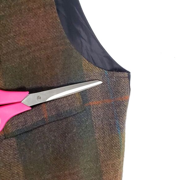 Vintage 100% Wool Vest Jacket Utility Field Brown Plaid 53” Chest Workwear‎ XL - Picture 3 of 8